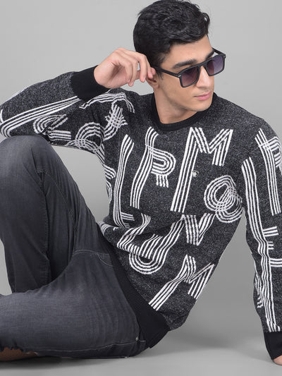 Black Printed Sweater-Men Sweaters-Crimsoune Club