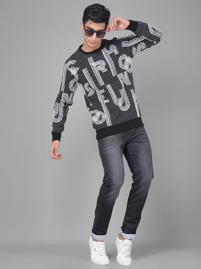 Black Printed Sweater-Men Sweaters-Crimsoune Club