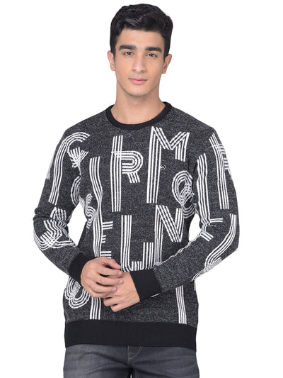 Black Printed Sweater-Men Sweaters-Crimsoune Club