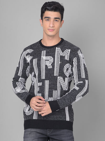 Black Printed Sweater-Men Sweaters-Crimsoune Club