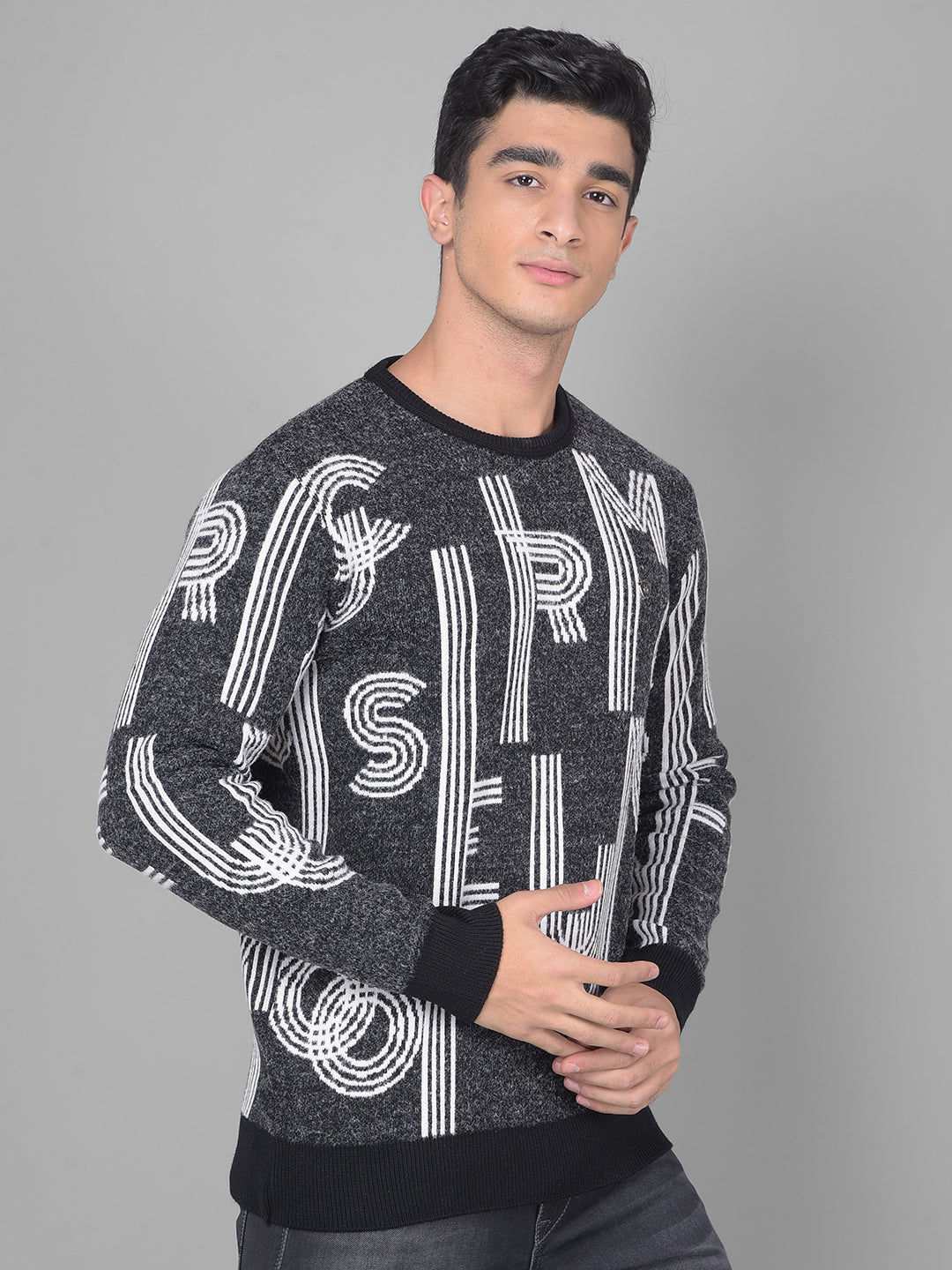 Black Printed Sweater-Men Sweaters-Crimsoune Club