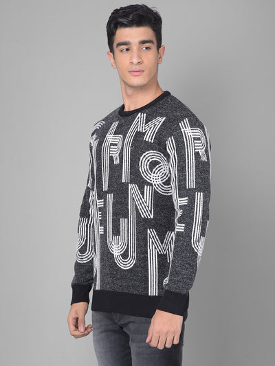 Black Printed Sweater-Men Sweaters-Crimsoune Club