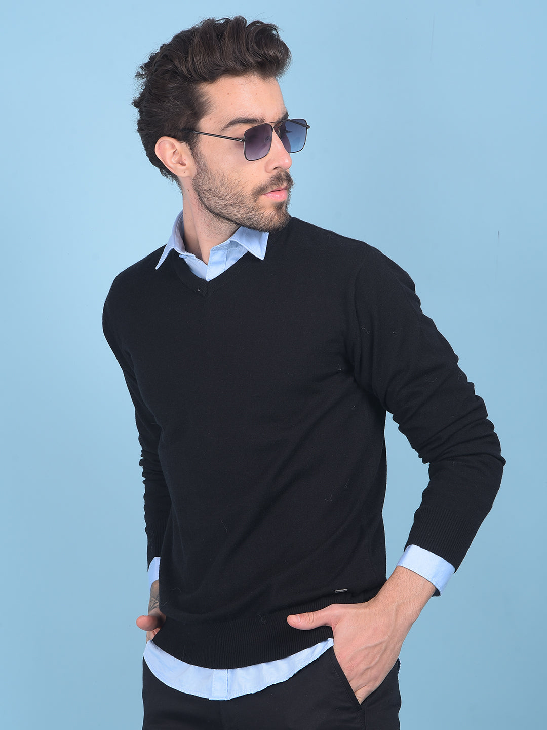 Black V-Neck Sweater-Men Sweaters-Crimsoune Club