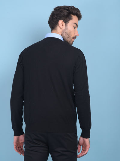 Black V-Neck Sweater-Men Sweaters-Crimsoune Club