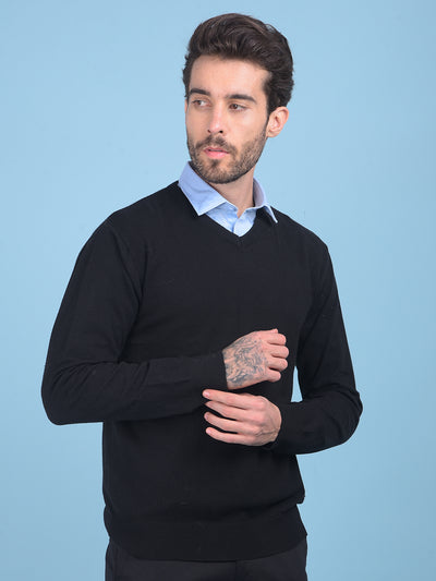 Black V-Neck Sweater-Men Sweaters-Crimsoune Club