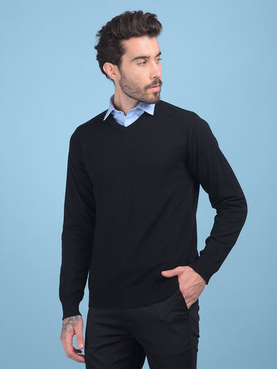 Black V-Neck Sweater-Men Sweaters-Crimsoune Club