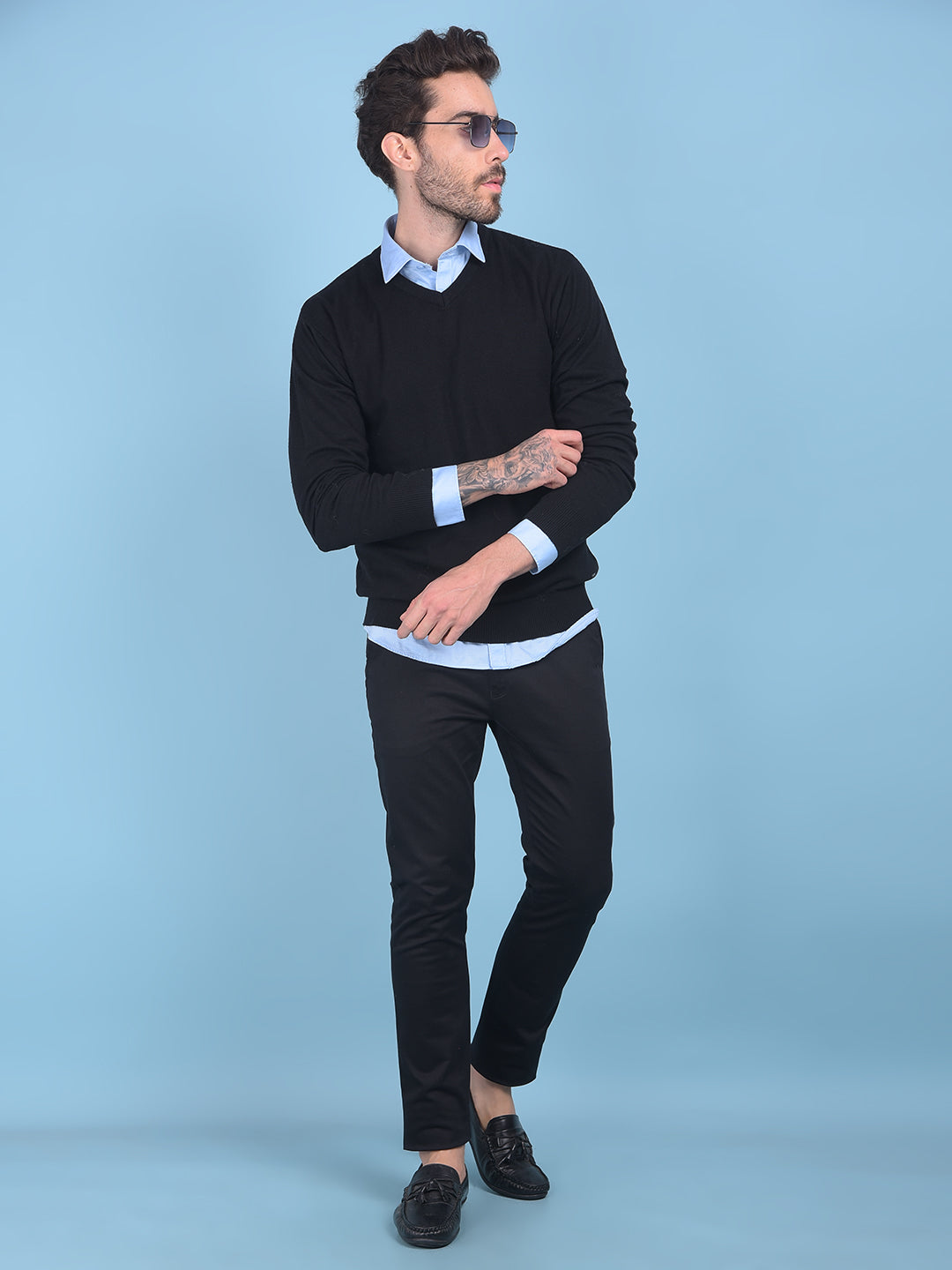 Black V-Neck Sweater-Men Sweaters-Crimsoune Club