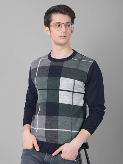 Navy Blue Checked Sweater-Men Sweaters-Crimsoune Club