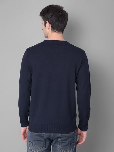Navy Blue Checked Sweater-Men Sweaters-Crimsoune Club