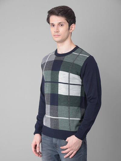 Navy Blue Checked Sweater-Men Sweaters-Crimsoune Club