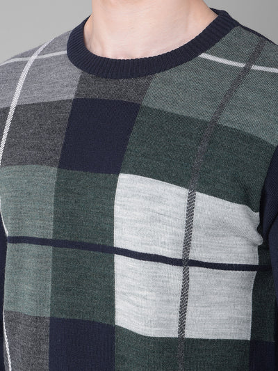 Navy Blue Checked Sweater-Men Sweaters-Crimsoune Club