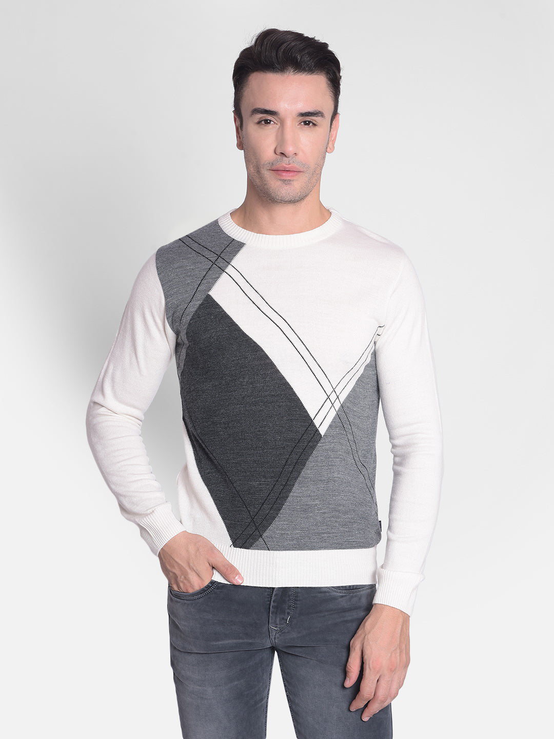 White Printed Sweater-Men Sweaters-Crimsoune Club