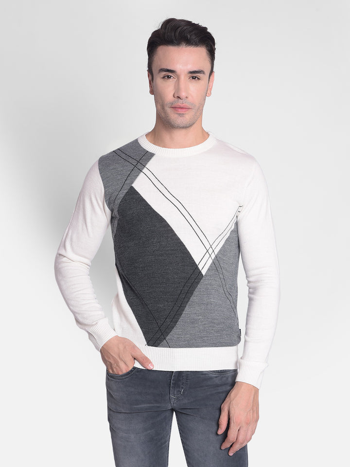White Printed Sweater-Men Sweaters-Crimsoune Club