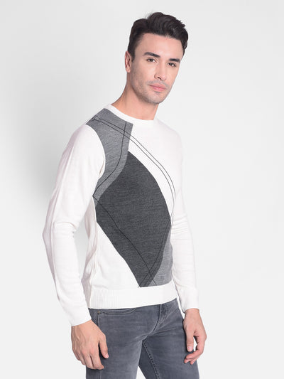 White Printed Sweater-Men Sweaters-Crimsoune Club