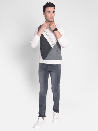 White Printed Sweater-Men Sweaters-Crimsoune Club