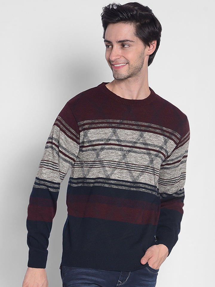 Maroon Striped Sweater-Men Sweaters-Crimsoune Club