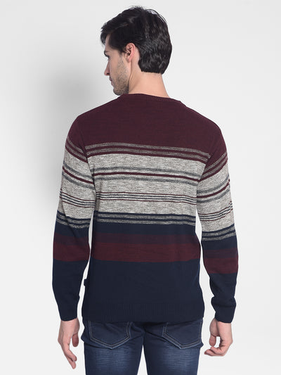 Maroon Striped Sweater-Men Sweaters-Crimsoune Club