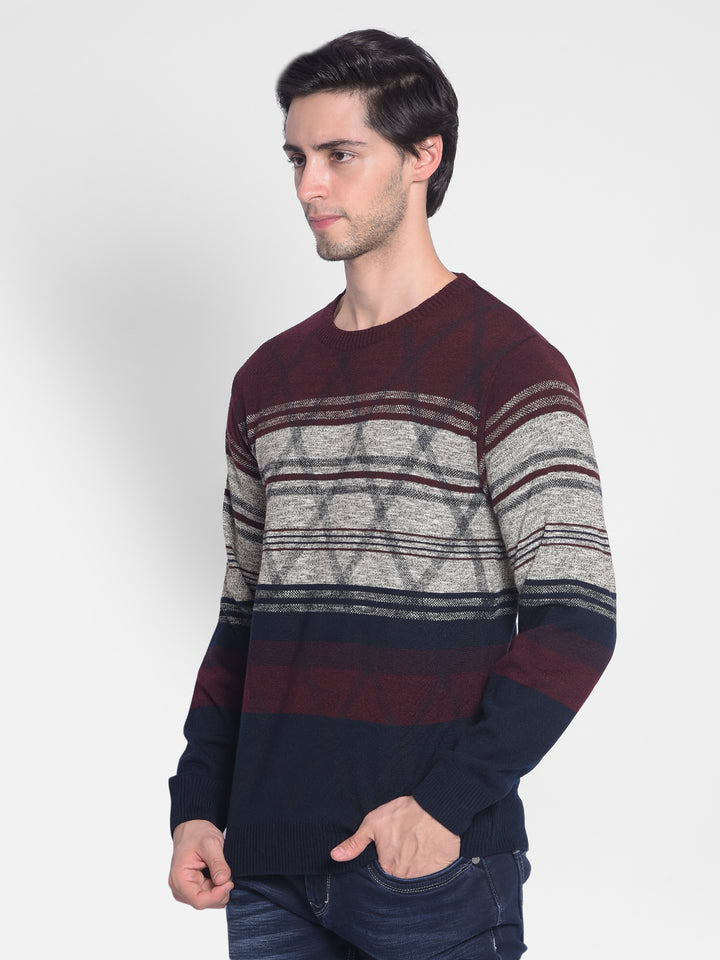 Maroon Striped Sweater-Men Sweaters-Crimsoune Club