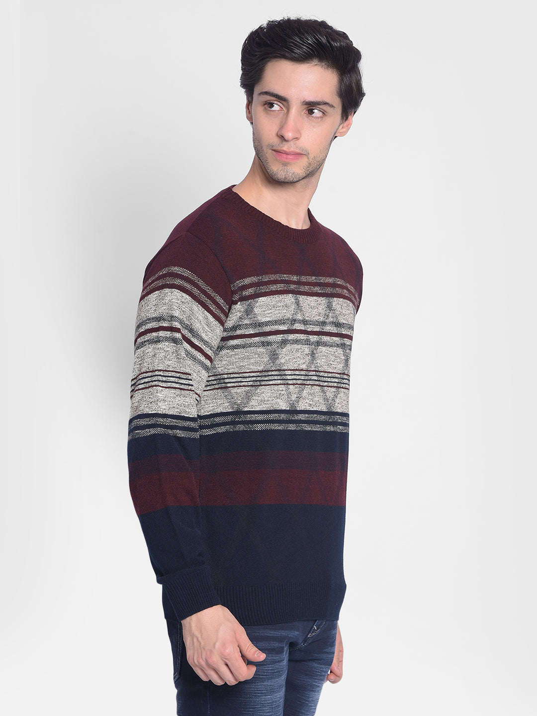 Maroon Striped Sweater-Men Sweaters-Crimsoune Club