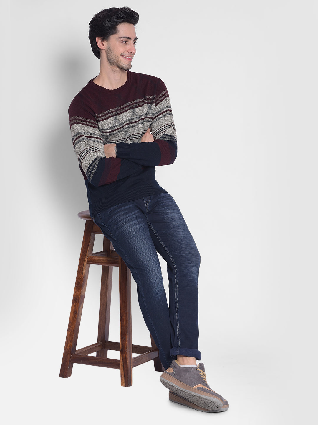 Maroon Striped Sweater-Men Sweaters-Crimsoune Club