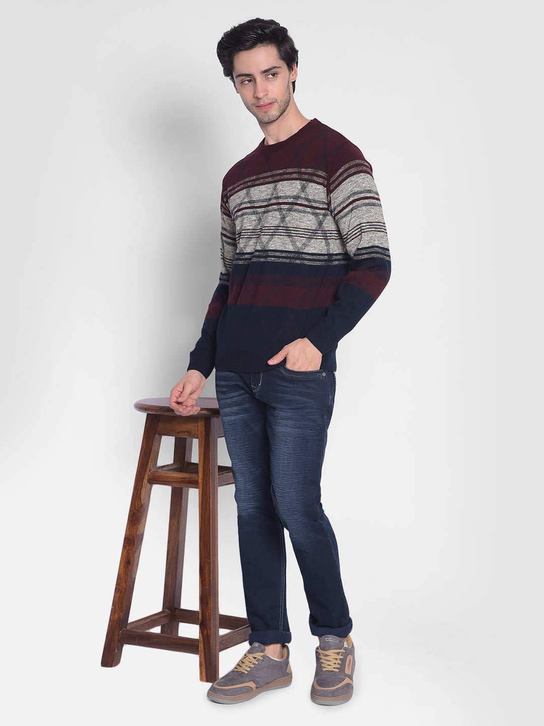 Maroon Striped Sweater-Men Sweaters-Crimsoune Club