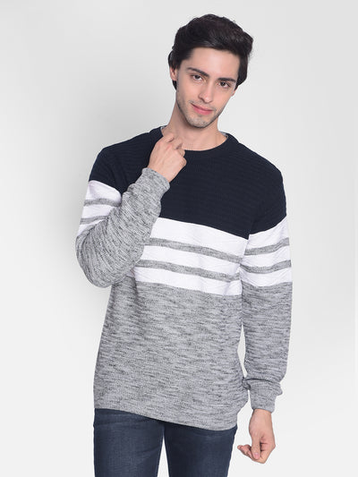 Navy Blue Striped Sweater-Men Sweaters-Crimsoune Club