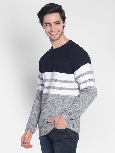 Navy Blue Striped Sweater-Men Sweaters-Crimsoune Club