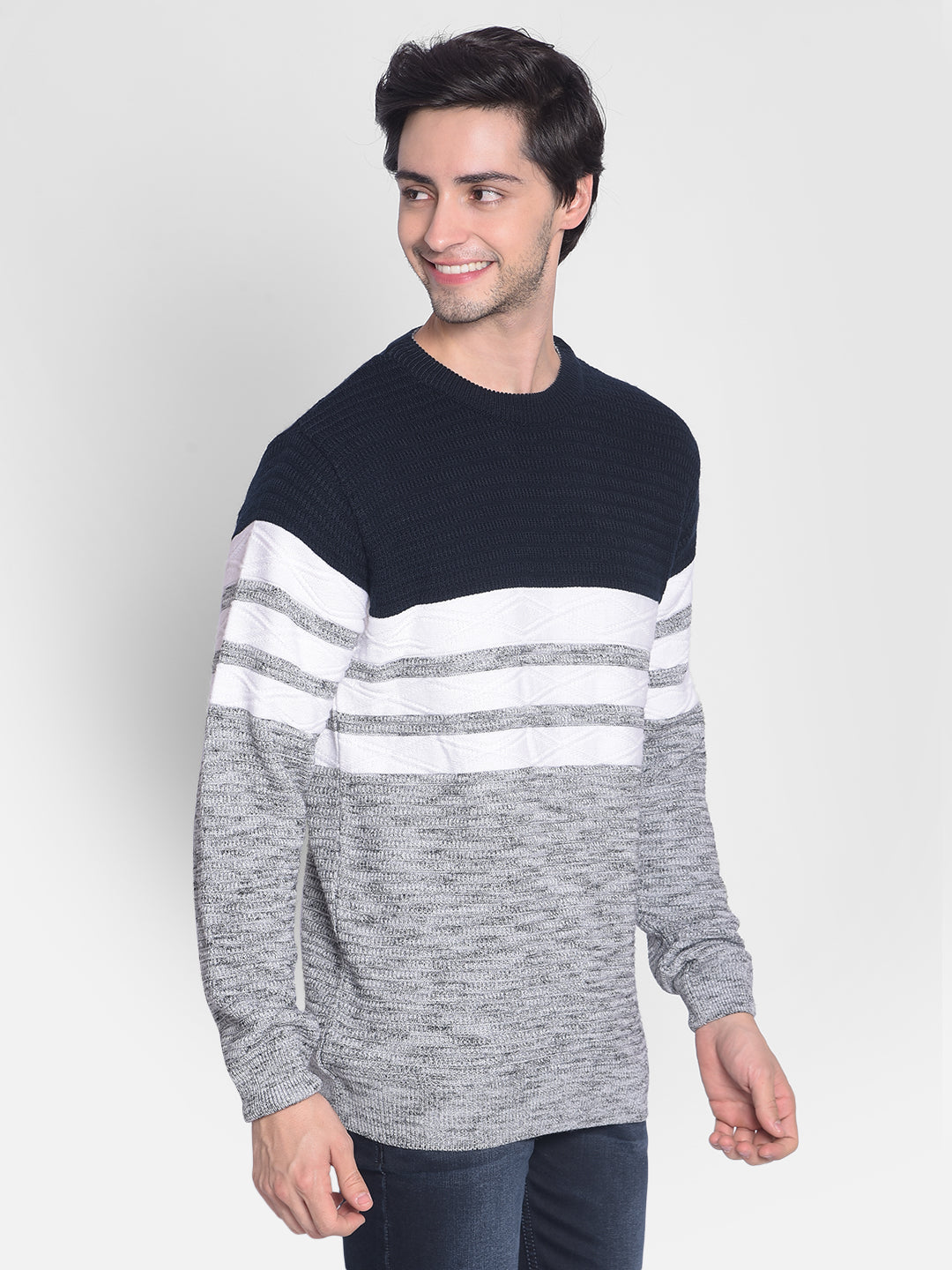 Navy Blue Striped Sweater-Men Sweaters-Crimsoune Club