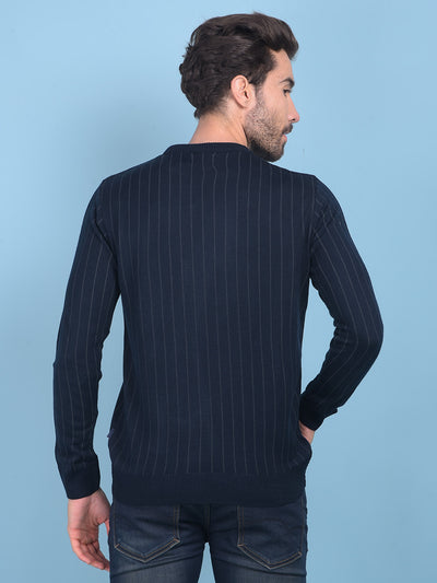 Navy Blue Striped Sweater-Men Sweaters-Crimsoune Club