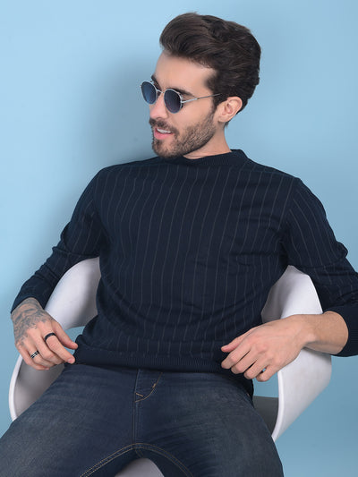 Navy Blue Striped Sweater-Men Sweaters-Crimsoune Club