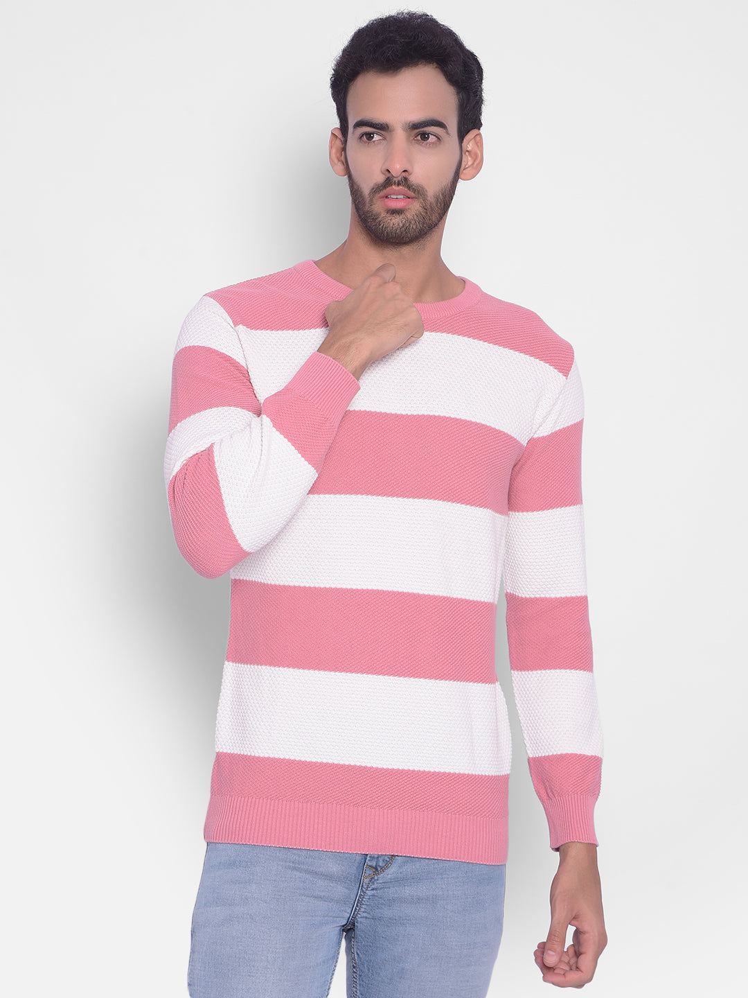 Pink Striped Sweater-Men Sweaters-Crimsoune Club