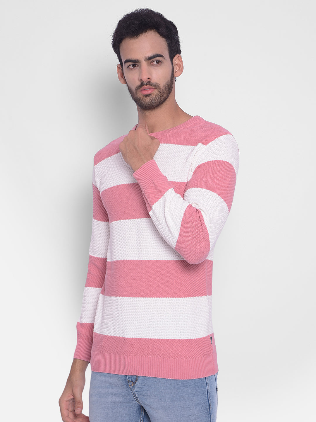 Pink Striped Sweater-Men Sweaters-Crimsoune Club