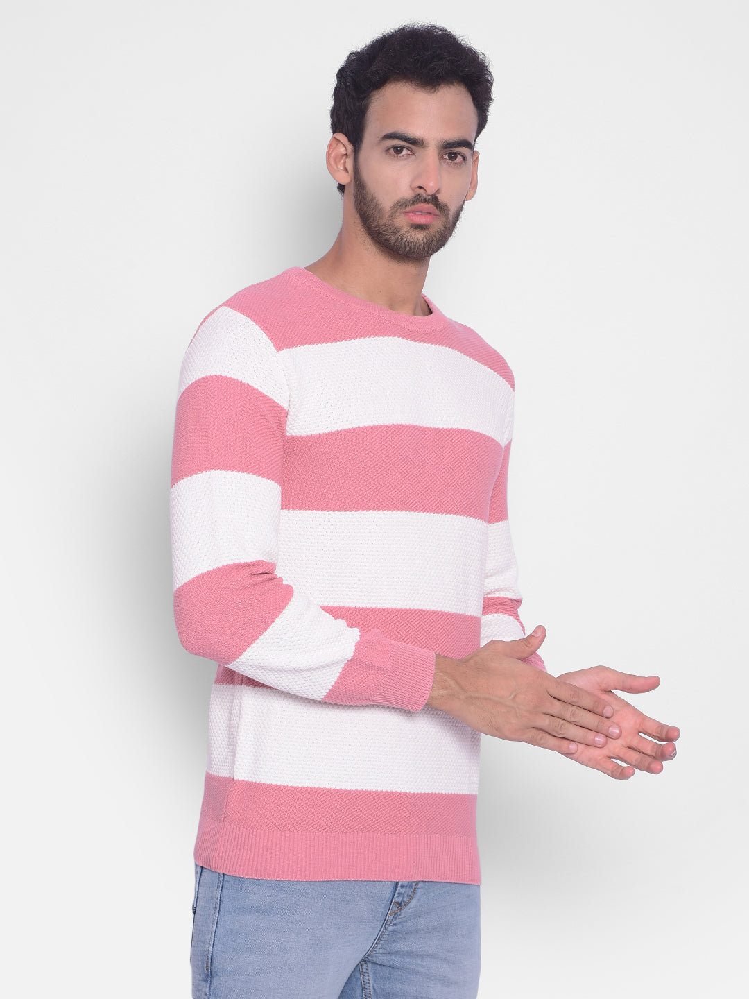 Pink Striped Sweater-Men Sweaters-Crimsoune Club