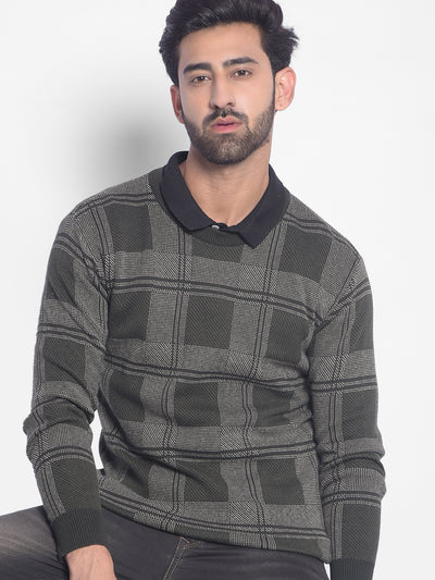 Olive Checked Sweater-Men Sweaters-Crimsoune Club