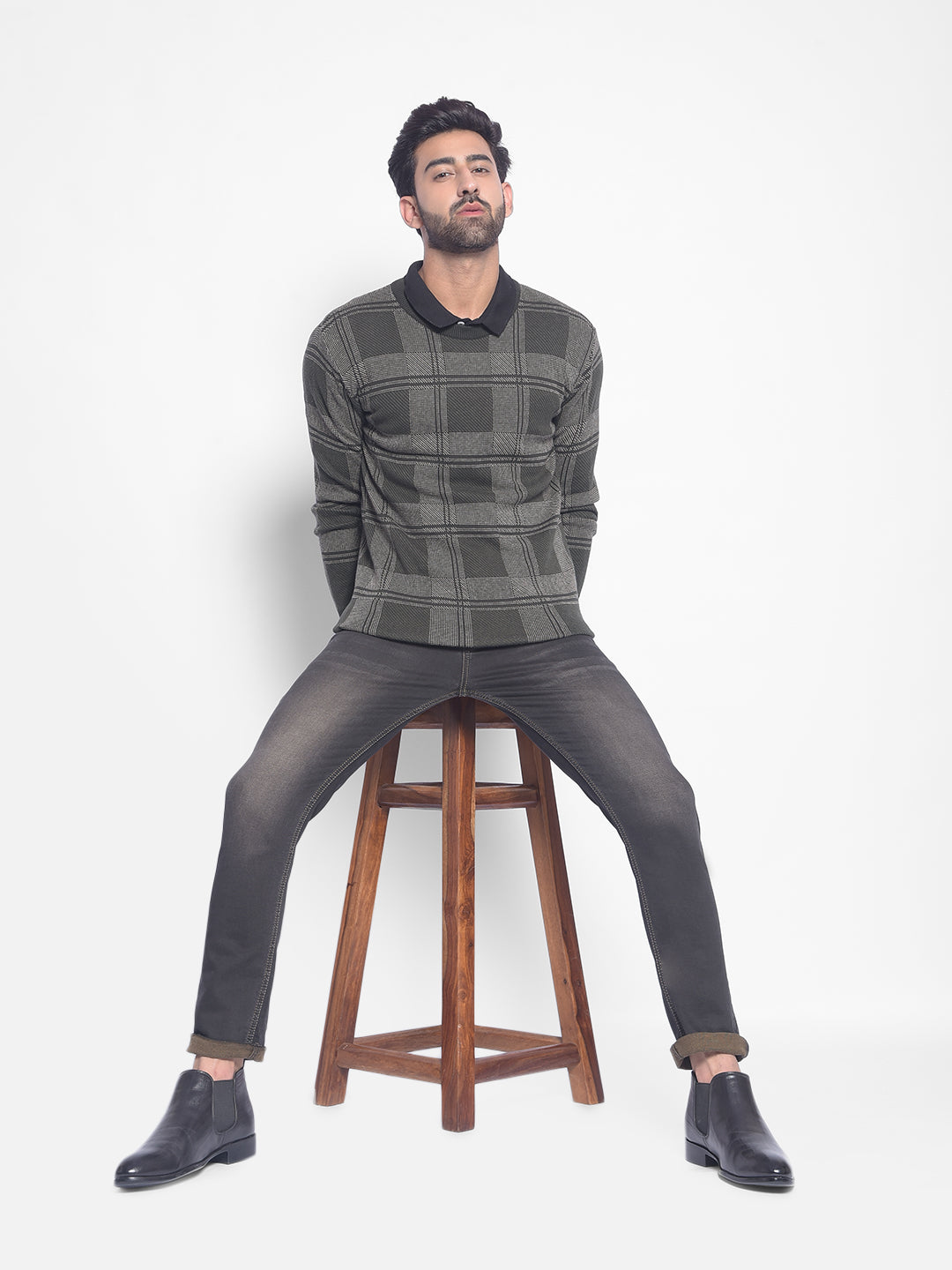 Olive Checked Sweater-Men Sweaters-Crimsoune Club