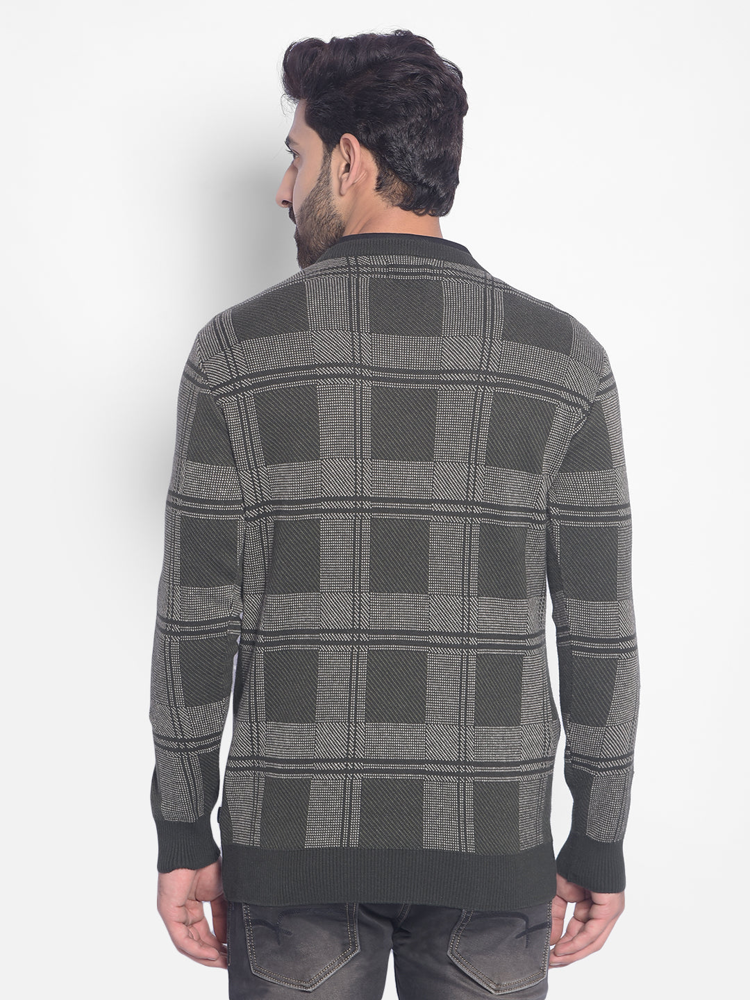 Olive Checked Sweater-Men Sweaters-Crimsoune Club