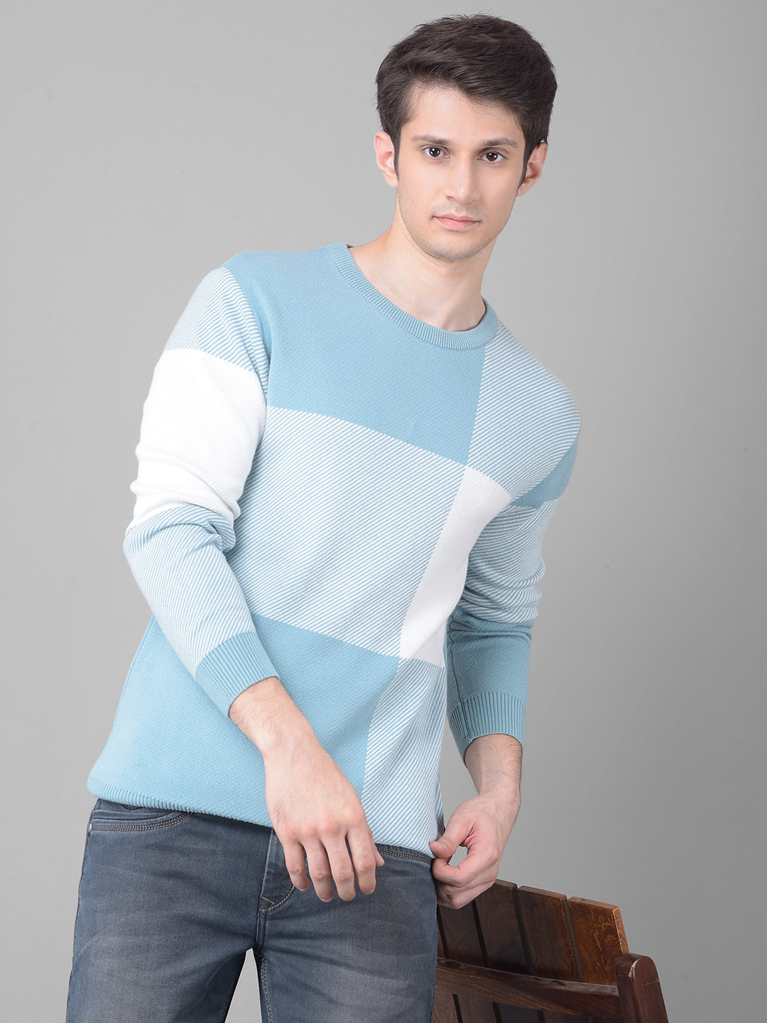 Blue Checked Sweater-Men Sweaters-Crimsoune Club