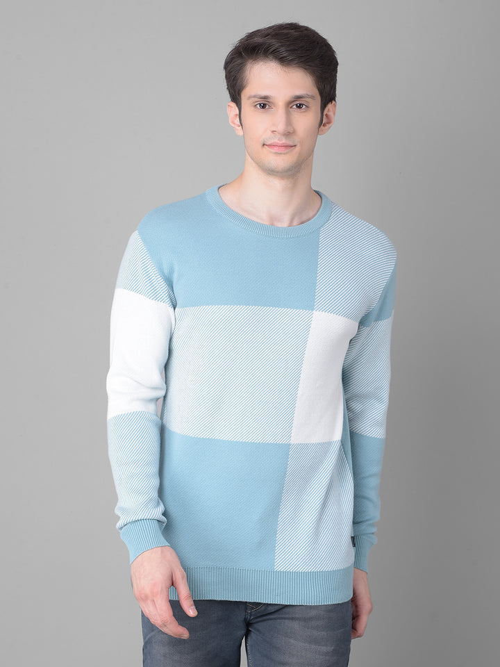 Blue Checked Sweater-Men Sweaters-Crimsoune Club