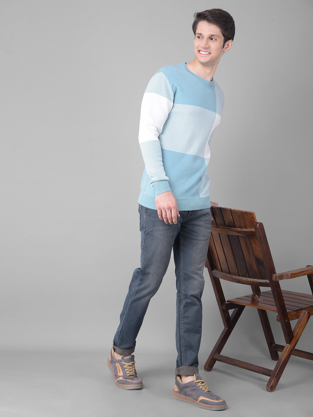 Blue Checked Sweater-Men Sweaters-Crimsoune Club