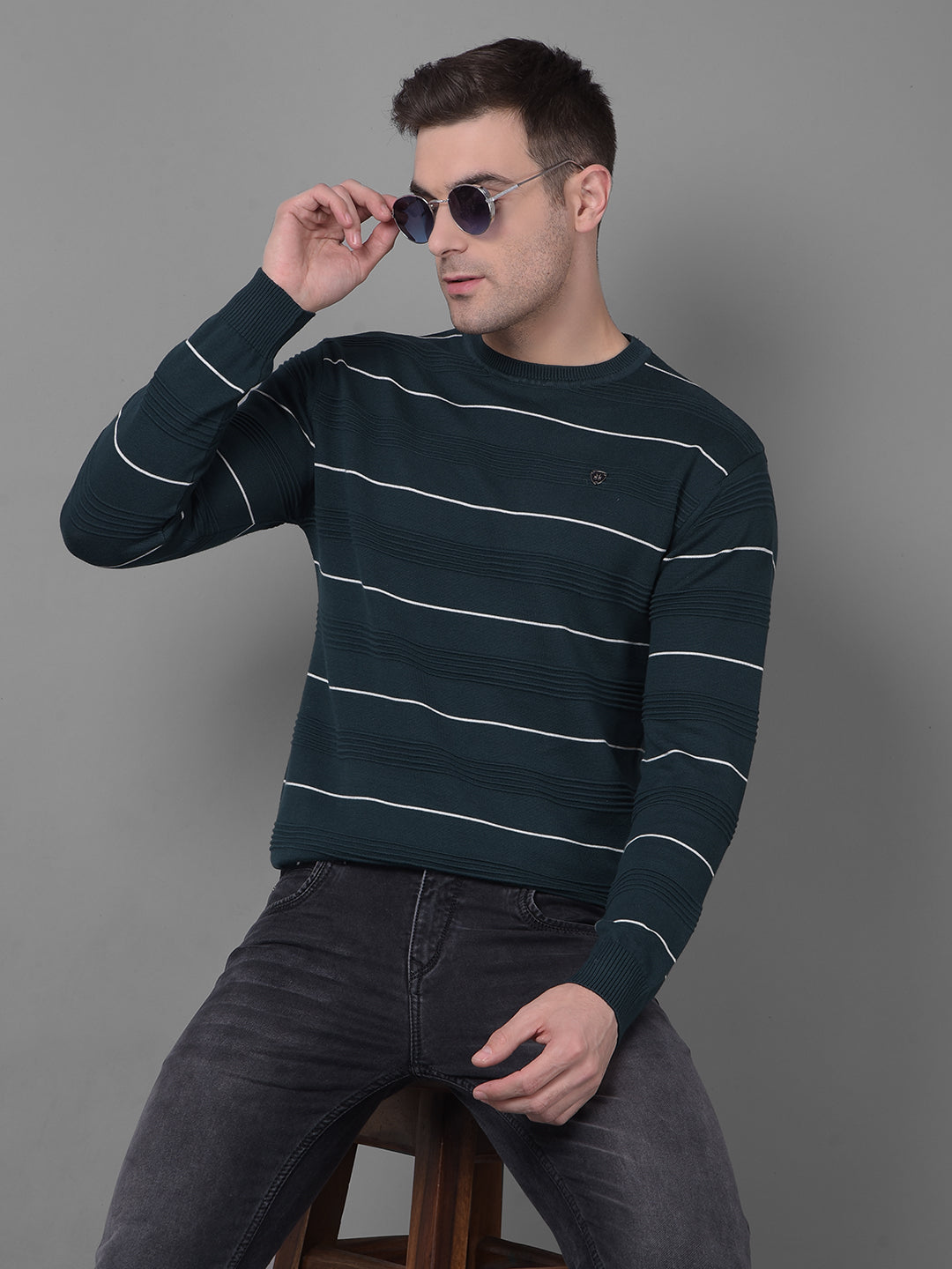 Green Horizontal Striped Sweater-Men Sweaters-Crimsoune Club