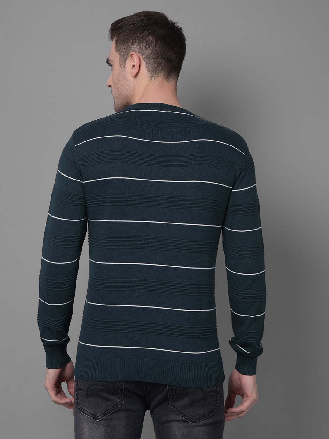 Green Horizontal Striped Sweater-Men Sweaters-Crimsoune Club