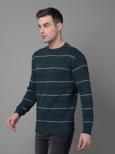 Green Horizontal Striped Sweater-Men Sweaters-Crimsoune Club