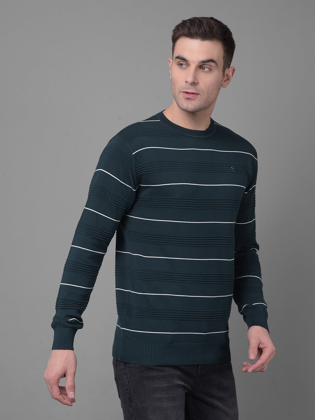 Green Horizontal Striped Sweater-Men Sweaters-Crimsoune Club