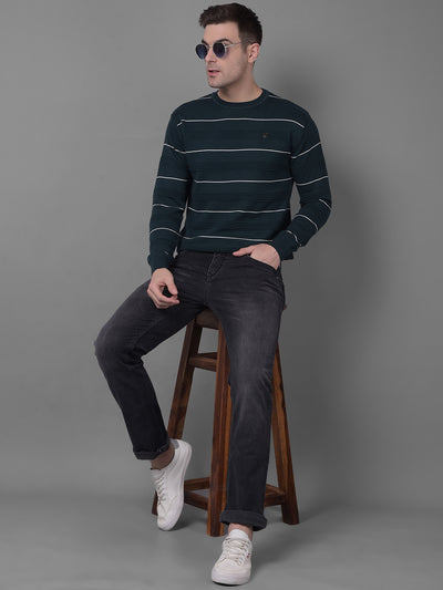 Green Horizontal Striped Sweater-Men Sweaters-Crimsoune Club