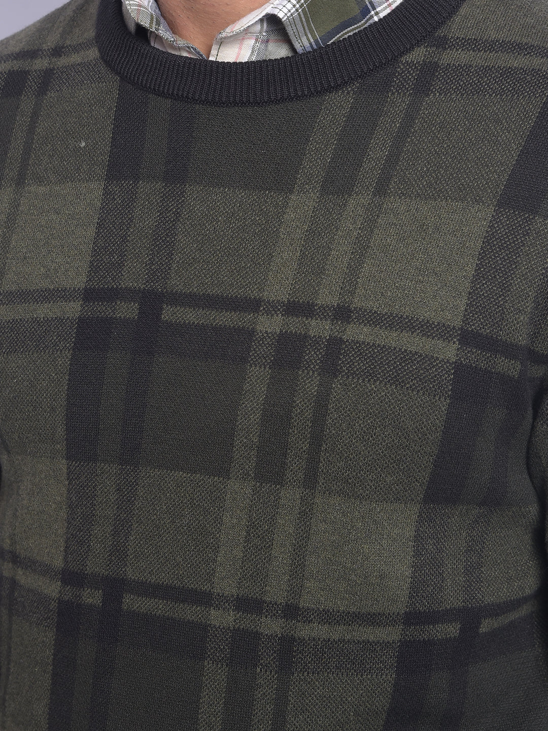 Olive Checked Sweater-Men Sweaters-Crimsoune Club