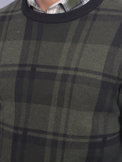 Olive Checked Sweater-Men Sweaters-Crimsoune Club