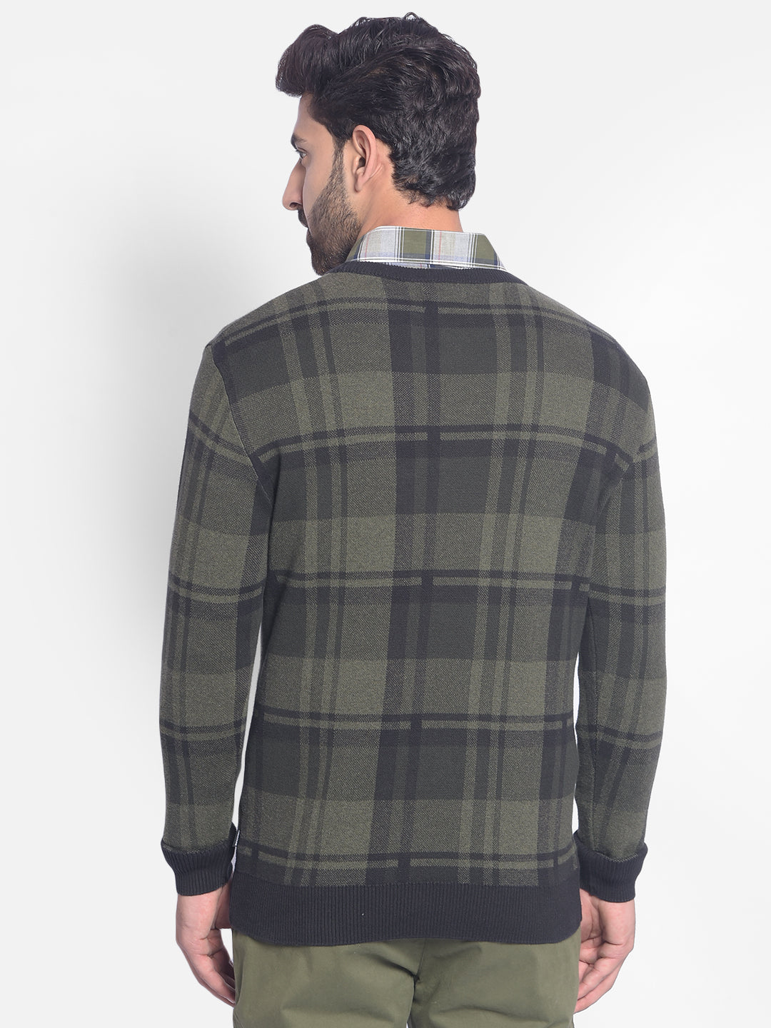 Olive Checked Sweater-Men Sweaters-Crimsoune Club