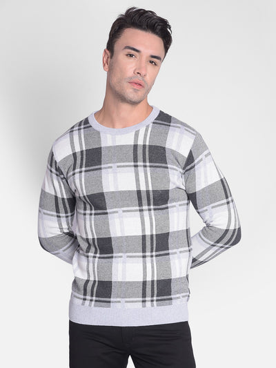 Grey Checked Sweater-Men Sweaters-Crimsoune Club