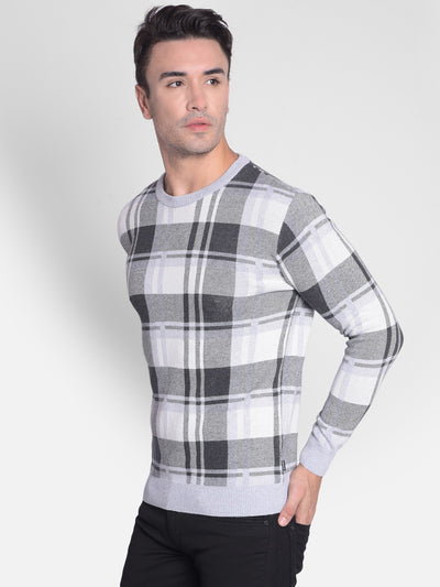 Grey Checked Sweater-Men Sweaters-Crimsoune Club