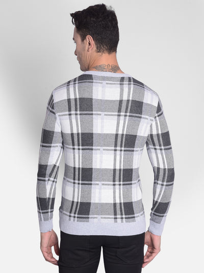 Grey Checked Sweater-Men Sweaters-Crimsoune Club